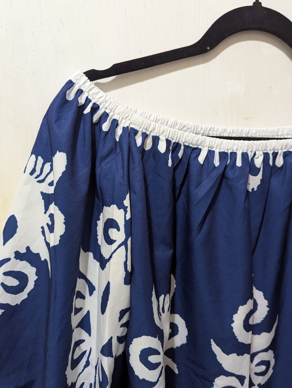 Shein Large Off-Shoulder Navy and White Peasant Top. Mediterranean Inspired - Picture 5 of 6